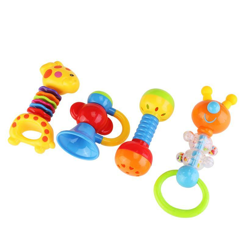 Juguete de mordedor y sonajero para bebé, juguetes de aprendizaje de educación temprana para niños con botella de leche gigante, juguete colorido de 9 piezas