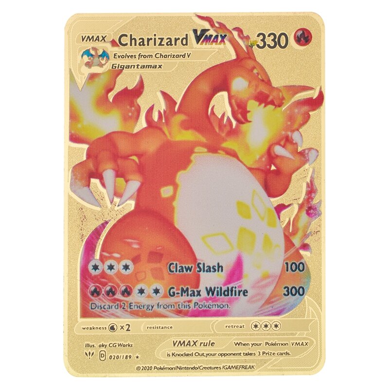 Juego de cartas de batalla de Pokémon, cartas de Metal dorado Charizard Pikachu V VMAX GX, colección de cartas, juguetes para regalos de cumpleaños para niños