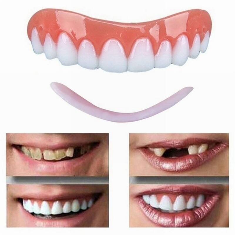 Denti perfetto sorriso istantaneo impiallacciature denti cosmetici impiallacciatura protesi Silicone superiore/inferiore falso per donna e uomo comodo