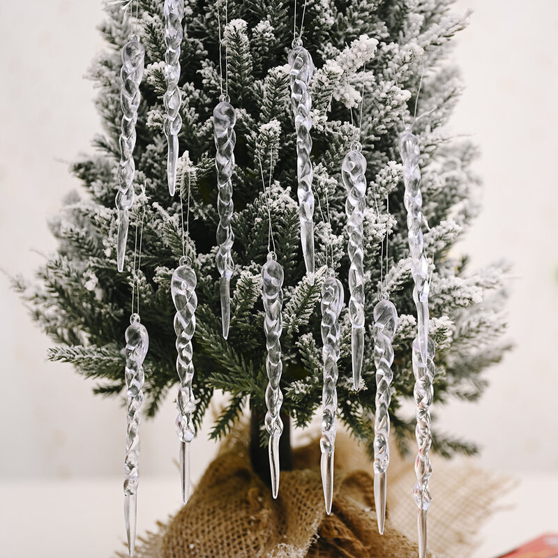12pcs 13cm Christmas Simulation Ice Xmas Tree Hanging Ornament Fake Icicle Winter Party Xmas Decoration Supply Xmas New Year