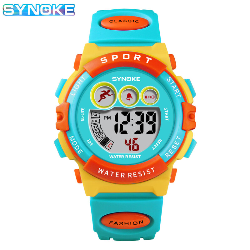 SYNOKE-relojes deportivos para niños y niñas, pulsera Digital con alarma LED, resistente al agua, para estudiantes