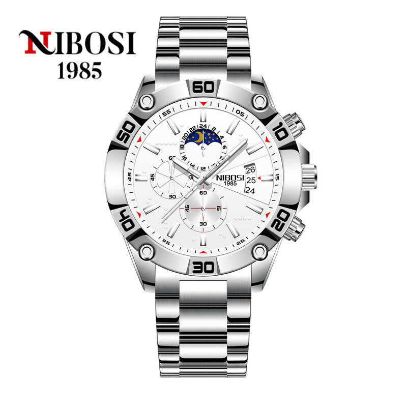 NIBOSI-Reloj de pulsera de acero inoxidable para hombre, cronógrafo de negocios, de lujo, dorado, luminoso, resistente al agua, con fecha automática, nuevo diseño