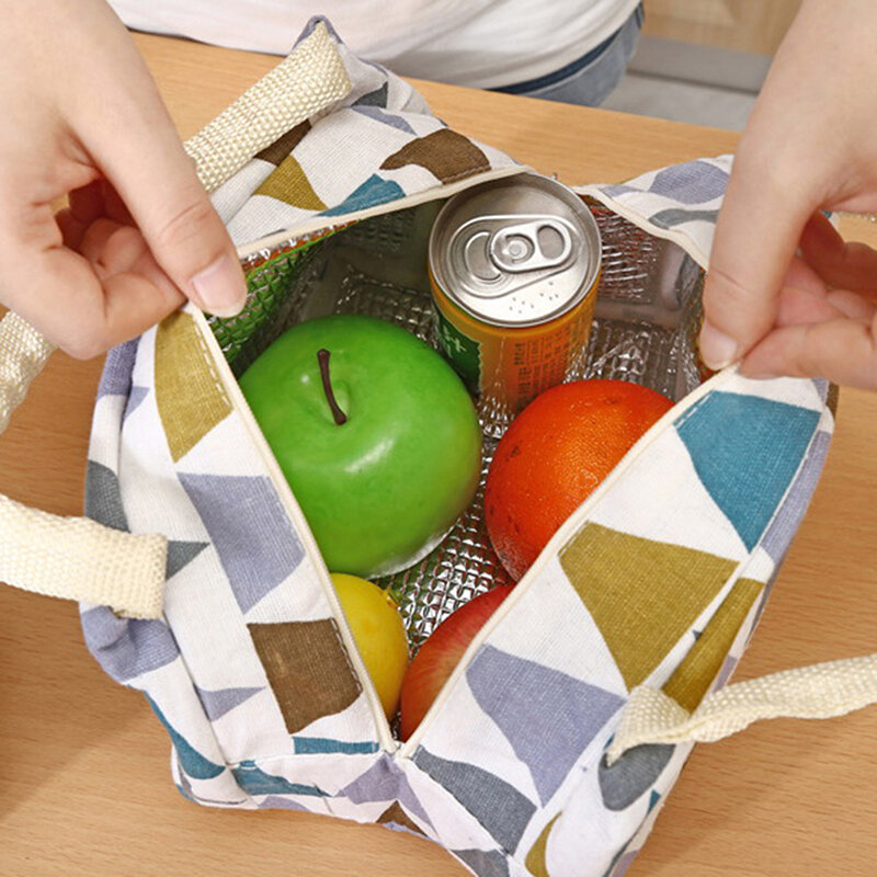 Tas Makan Siang Insulated Dingin Garis Piknik Carry Case Termal Kotak Makan Siang Bento Kantong Makan Siang Wadah Makanan Penyimpanan Tas