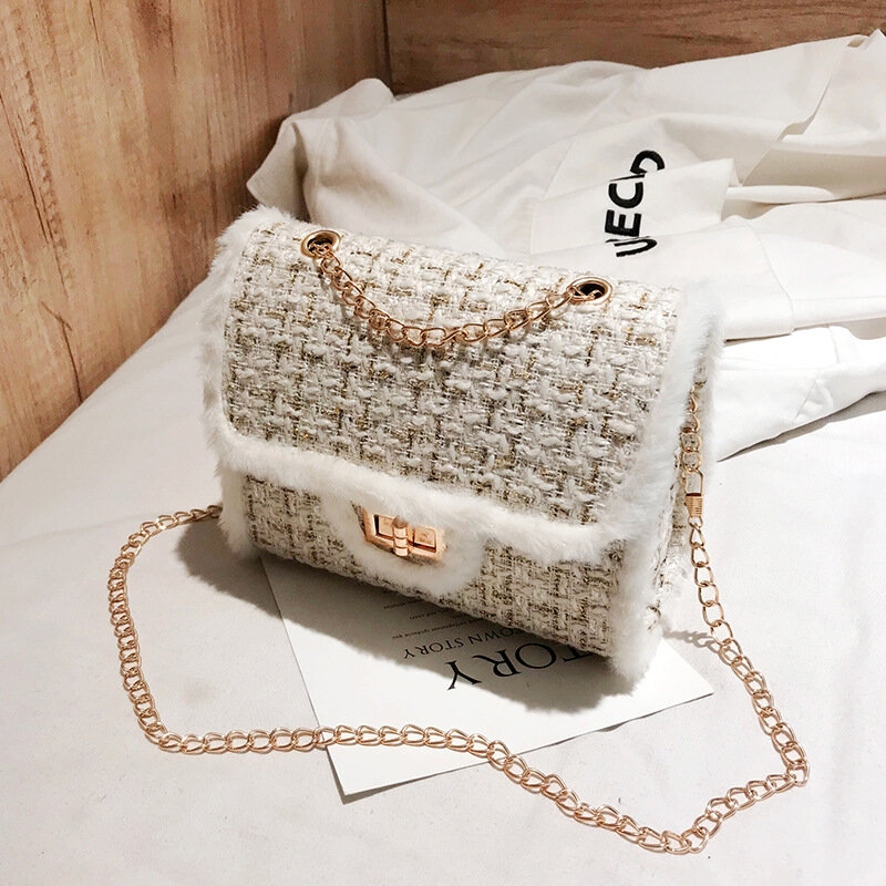 Moda corrente selvagem bolsas femininas inverno bolsas de luxo designer pequeno mensageiro sacos de lã bolsa feminina
