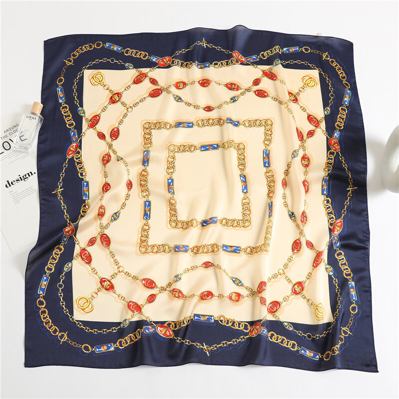 Bufanda cuadrada de seda satinada para mujer, pañuelo de marca de lujo, Hijab, diadema, chal, 90x90cm, 2022