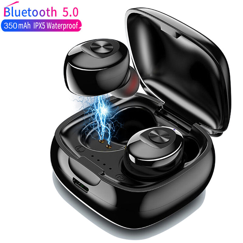 Tws bluetooth 5.0ワイヤレスヘッドセット,スポーツイヤホン,防水,3Dステレオ,充電ボックス付き