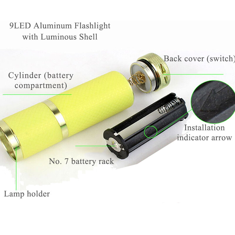 Mini torcia portatile UV 9 Led torcia ultravioletta lampada per Gel per unghie asciugatura rapida cura 4 colori scegli lo strumento per la cura del Gel per unghie