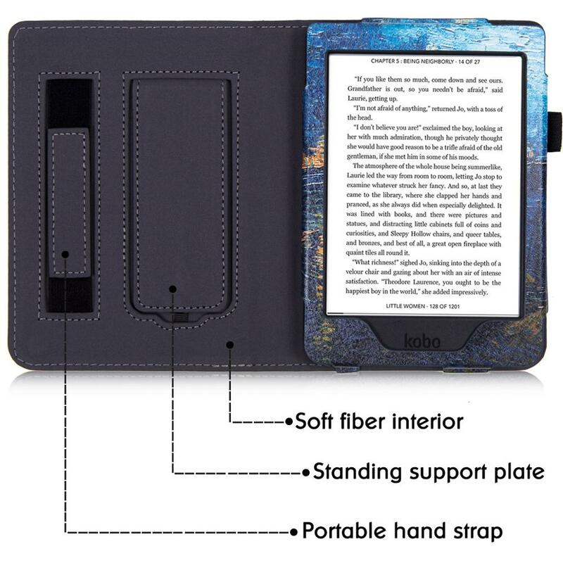 Kobo Nia حافظة مع حامل (إصدار 2020 ، موديل N306) -أغطية جلد PU ممتازة مع حزام يد والنوم التلقائي/ويك