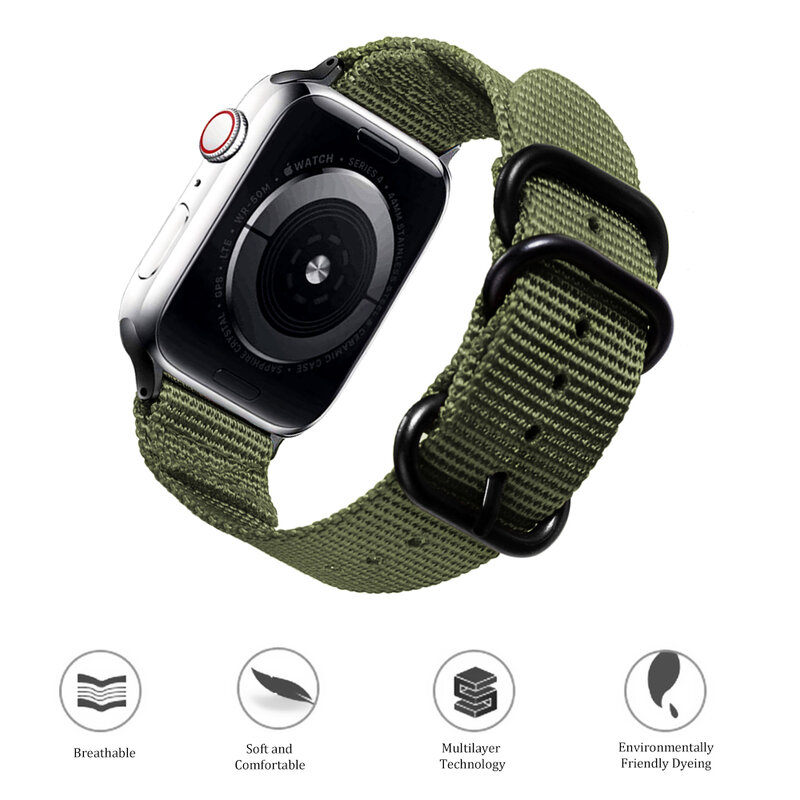 ไนลอนWatchbandสำหรับAppleนาฬิกาSeries 5 4 3 2 1 สร้อยข้อมือกีฬา 42 มม.44 มม.38 มม.40 มม.สำหรับIwatch Bandอุปกรณ์เสริม