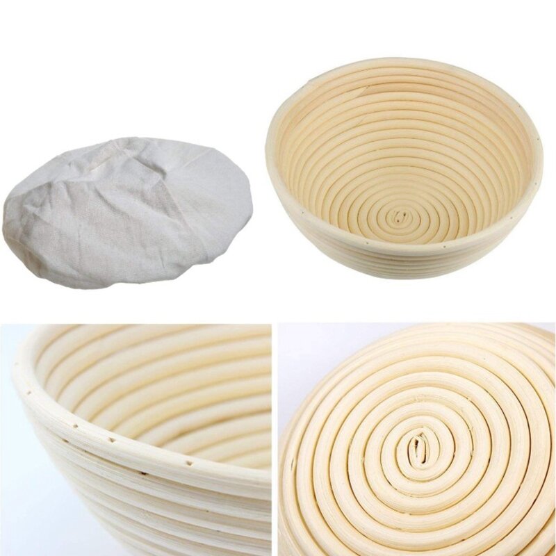 รอบBanneton Proofingตะกร้าชุด-BrotรูปแบบUnbleached Natural Bread Baking Kitพร้อมผ้า