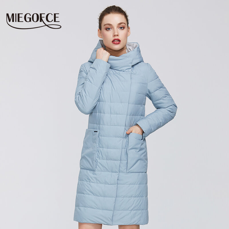 MIEGOFCE 2021 New Women's Cotton Jacket Windproof Coat Women Medium Length Resistant Button Collar with Hood Overhead