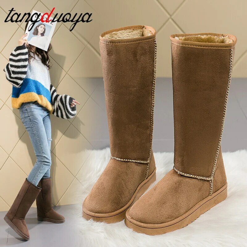 Snow Winter Boots Women's Snow Knee Waterproof Boots Winter Ladies Warm Breathable Brown Booty Non-slip Cozy Shoe