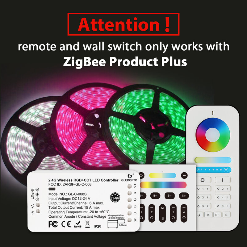 GLEDOPTO Zigbee RGB LED Controller Plus Warm สีขาวทำงานร่วมกับ Smartthings Tuya Conbee Alexa Echo Plus เสียงรีโมทคอนโทรล