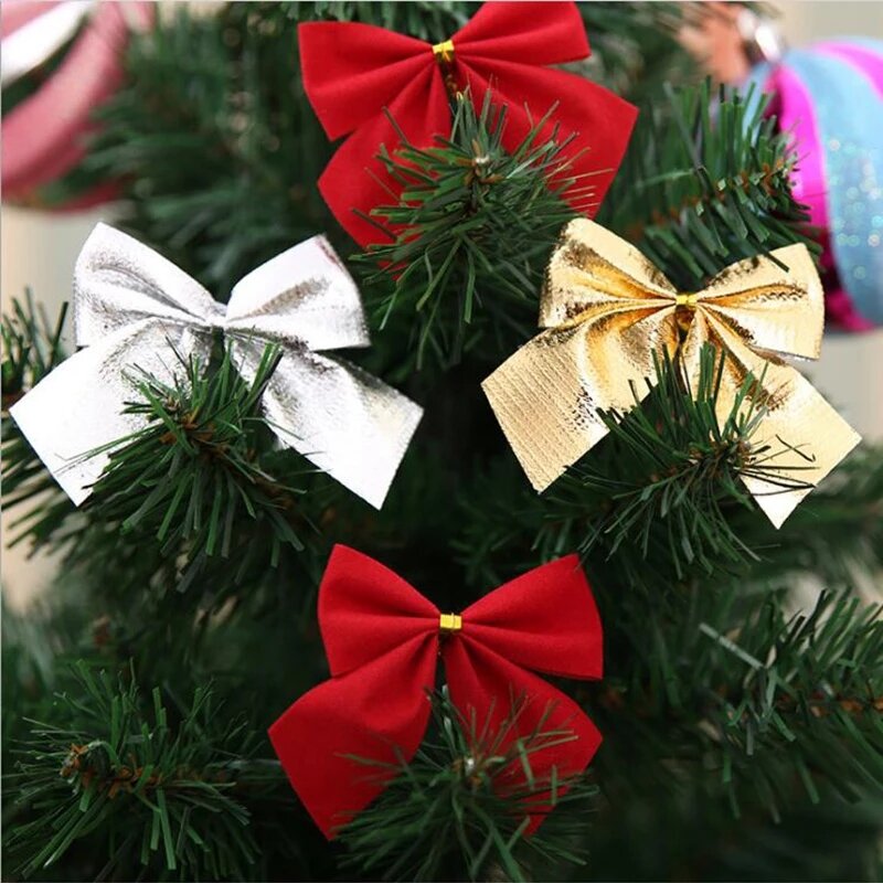 12 pçs 5cm ouro prata borboleta vermelha arco pendurado deco para decoração de natal árvore natal ornamentos 2022 ano novo casa deco