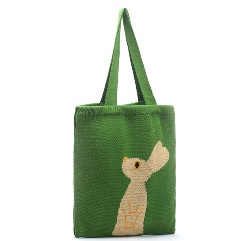 YoReAi женские вязаные сумки через плечо, милая Дамская мультяшная сумка, повседневная сумка-тоут, Литературная сумка для книг, шерстяная сумк...