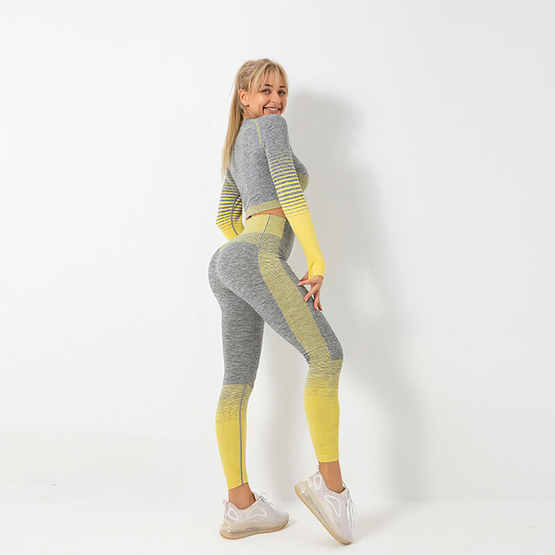 Womwn conjunto de yoga sem costura esportes terno cintura alta conjunto de fitness ginásio roupas workout sutiã esportivo leggings esporte feminino aptidão colheita topo