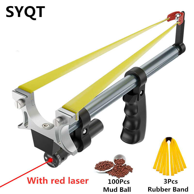 Straight Rod High Precision Telescopic High Power Red Laser Flat Rubber Band Stainless Steel Outdoor Hunting Catapult Slingshot