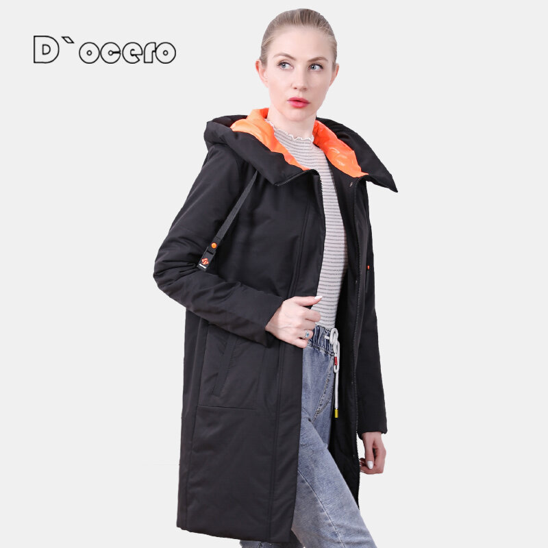 D'OCERO 2021 Neue Frühjahr Frauen Parkas Plus Größe Mode Herbst Stepp Mantel Mit Kapuze Weibliche Jacke Lange Oberbekleidung Ausgekleidet Kleidung