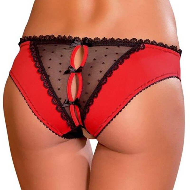 Bragas sexys de entrepierna abierta para mujer, ropa interior erótica de talla grande, color rojo, lencería femenina Visible