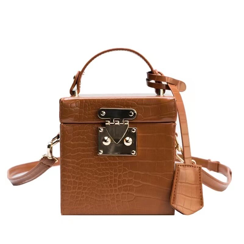 Designer Women's Box Leather Bag-Tote Fashion Button Crossbody Handbag PU Messenger Handbags Female Top-handle Bags New Clutchs