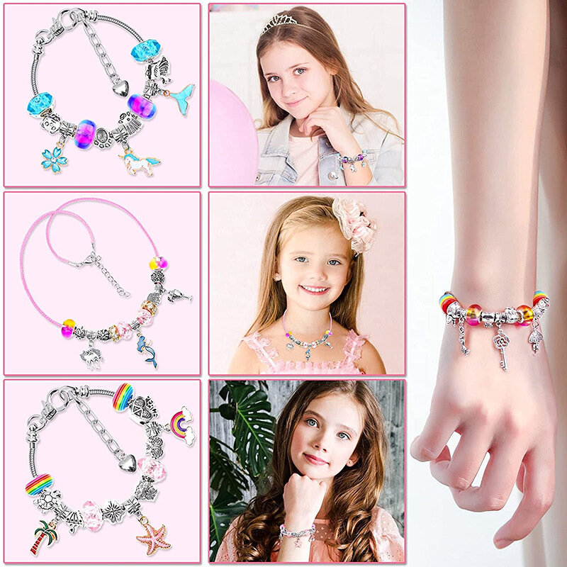 Ensemble de fabrication de Bracelet à breloques DIY, perles d'espacement, pendentif, accessoires pour Bracelet, collier, fabrication de bijoux, cadeaux créatifs pour enfants