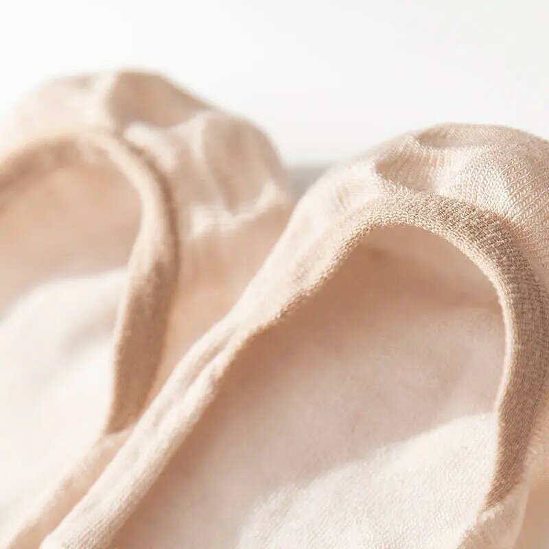 Calcetines invisibles de seda auténtica para mujer, calcetín plano de corte bajo, antideslizante, 5 pares