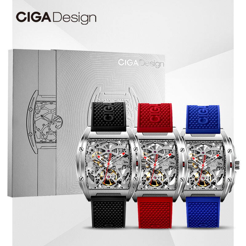 CIGA – reloj de la serie Z para hombre, cronógrafo en forma de barril de doble cara, esqueleto automático, mecánico, resistente al agua, masculino