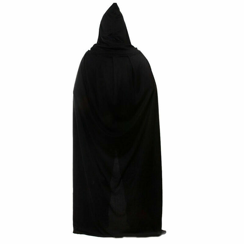 Disfraces de Halloween, capa negra con capucha, Cosplay de miedo, larga, negra