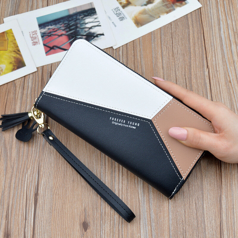 Geometrische Frauen Brieftaschen mit Zipper Rosa Telefon Tasche Geldbörse Karte Halter Patchwork Frauen Lange Brieftasche Dame Quaste Kurzen Geldbörse