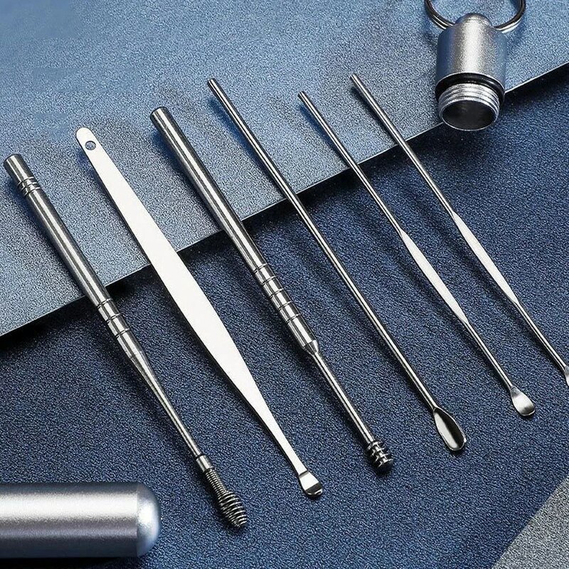 6 Pcs/Set Portable Ear Pick Spoon 360° Cleaning Spiral Earpick Wax Remover Cleaner Stainless Steel Ear Care Beauty Tools