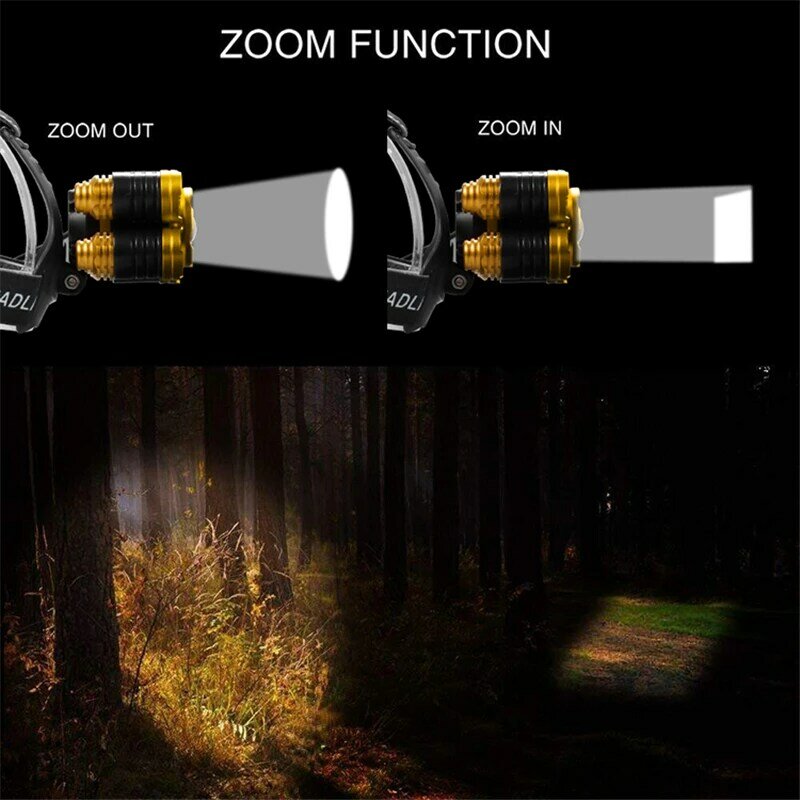 Super brilhante sensor led farol luz inteligente 5t6 zoom de alta potência recarregável lanterna de pesca cabeça 18650 à prova dwaterproof água
