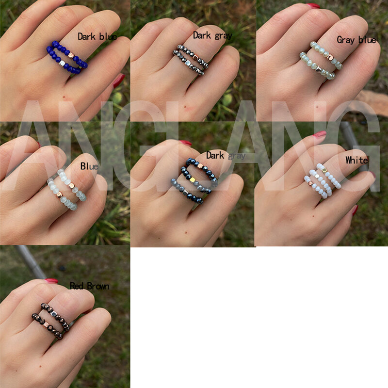 3 Buah/Set Cincin Manik-manik Bundar Bersegi 3MM Kristal Batu Alam Buatan Tangan untuk Wanita Emas/Perak Rosegold Cincin Pernikahan Permata Mode