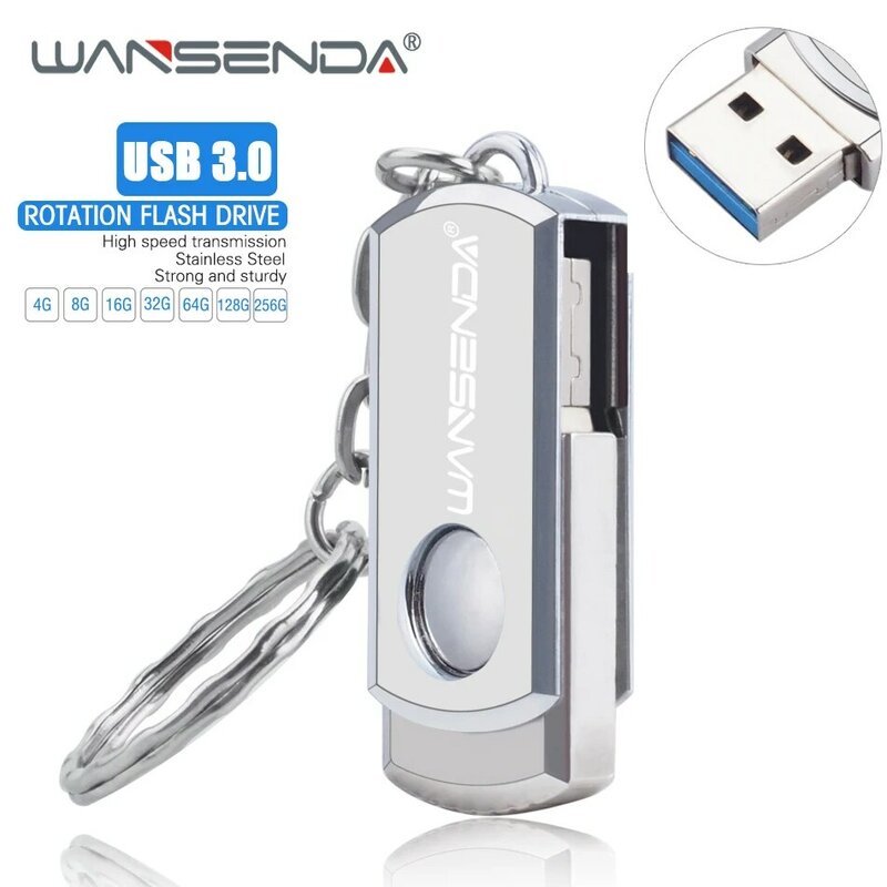 Wansenda-novo pen drive giratório, usb 3.0, 16gb, 32gb, 64gb, 128gb, 256gb