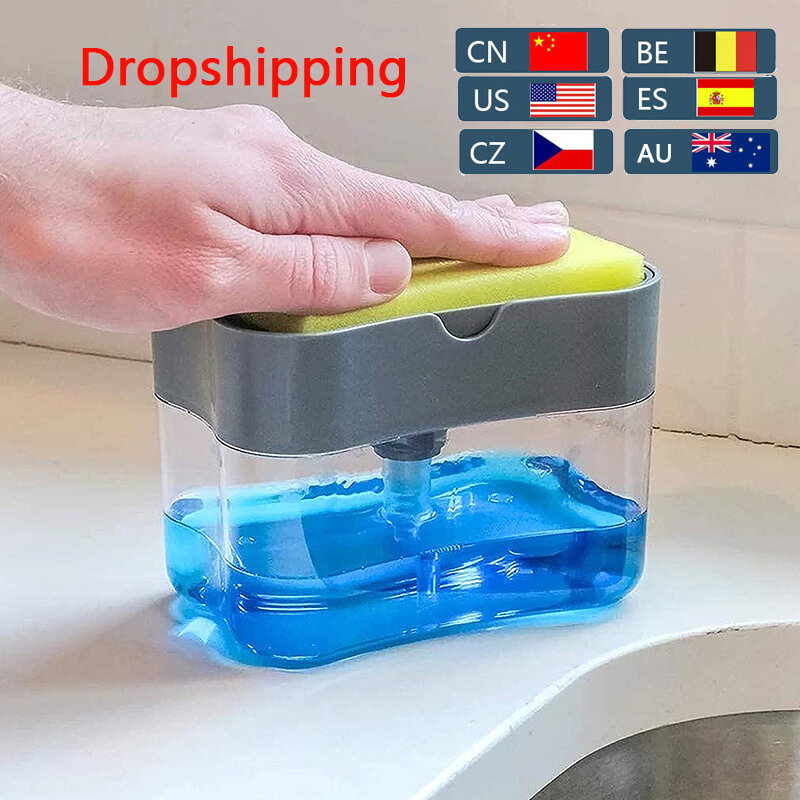 Pompa dozownika mydła z gąbką prasa ręczna płyn czyszczący pojemnik dozownika prasa ręczna mydło organizator narzędzie kuchenne #25