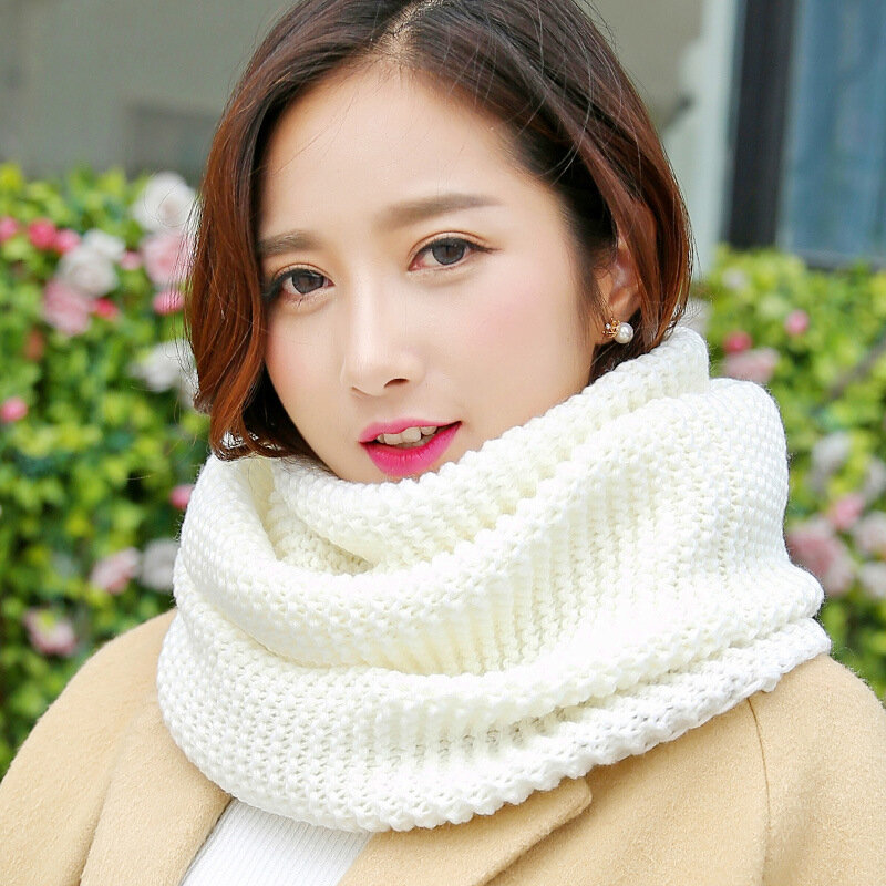Feminino quente tricô pulôver cachecol inverno japonês coreano moda grossa de lã sólida colares lenços senhoras pescoço foulard anel