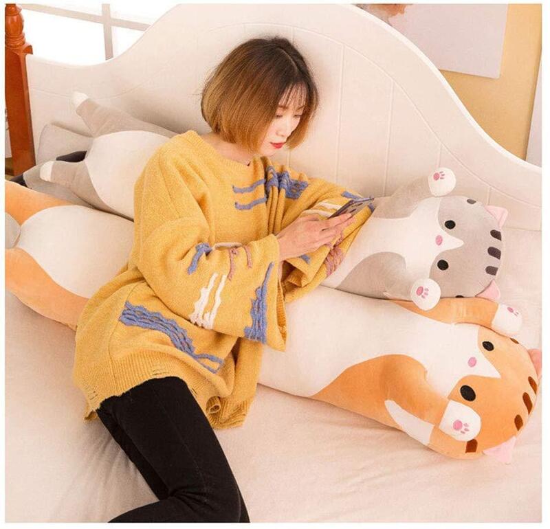 Almohada con forma de gato de dibujos animados para dormir, muñeco de peluche suave para dormir, almohada para dormitorio, regalo para niños y novia