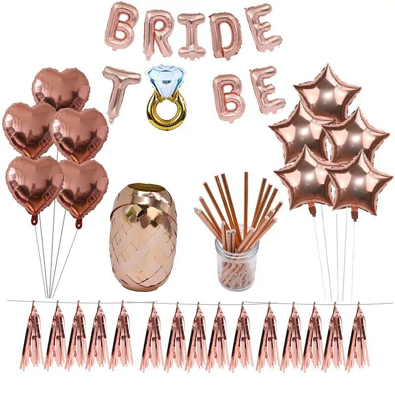 Rose Gold Bride To Be Letter Foil Balloon Diamond Ring Balloon Bachelorette Hen Party Decoration Weeding Bridal Shower Supplies
