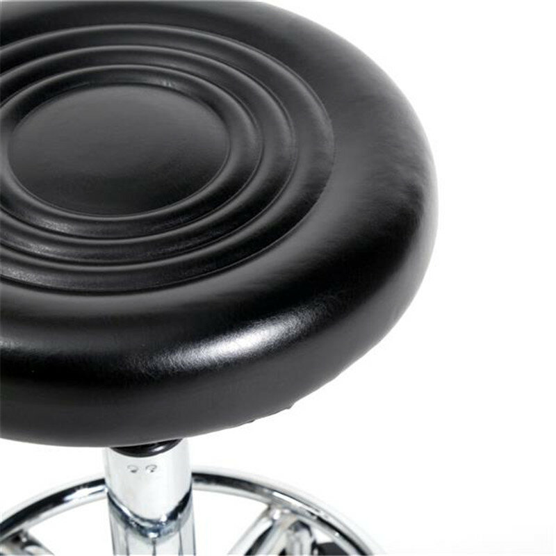 Adjustable Round Stool with Lines Rotation Bar Stool Black Leather Stool Height Adjustable Bar Chair Work Rotating Chair