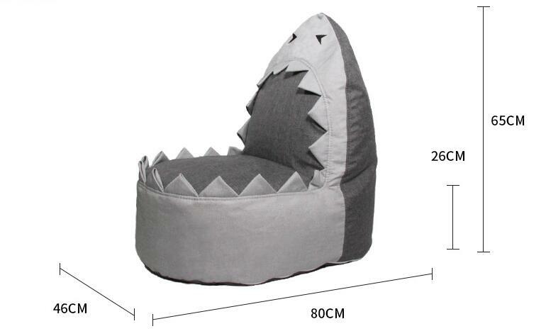 Grey Shark Children's Chair Cute Cartoon Shape Kids Sofa Chair Bean Bag with Removable Cover for Living Room Bedroom Furniture