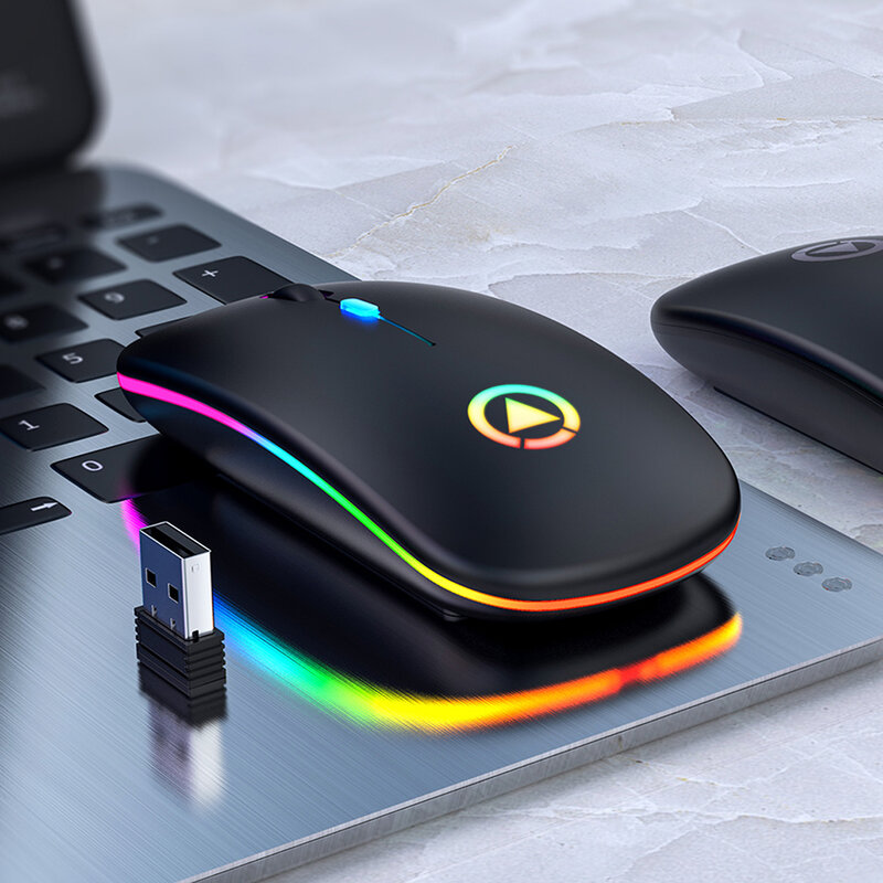 Mouse gamer óptico ergonômico sem fio com led, recarregável e silencioso, para pc desktop e computador