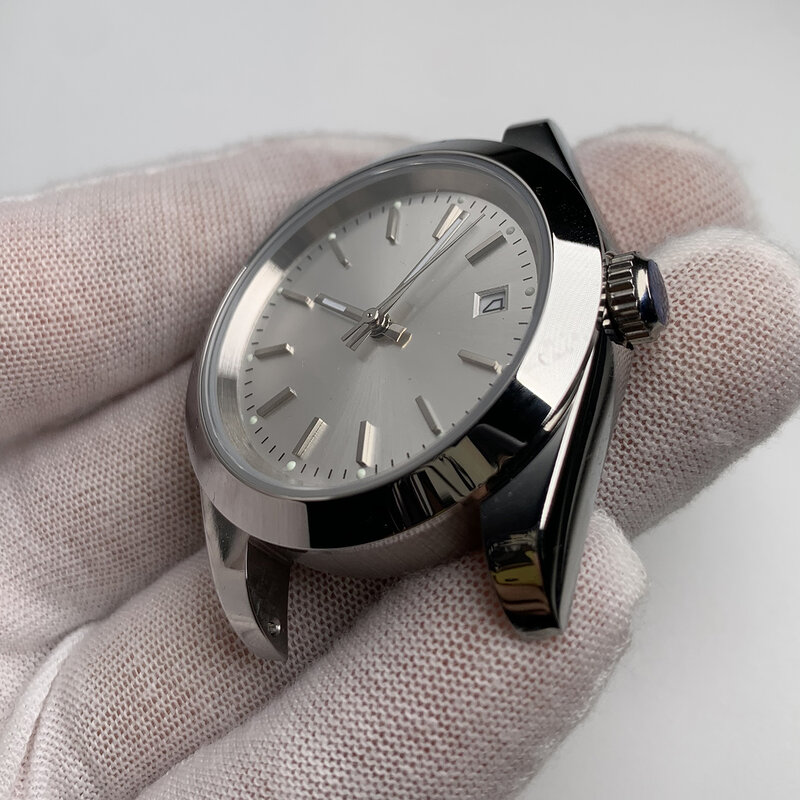 Reloj con manecillas luminosas, funda sólida pulida de zafiro de 39mm, con esfera en blanco y fecha, retro, 316L