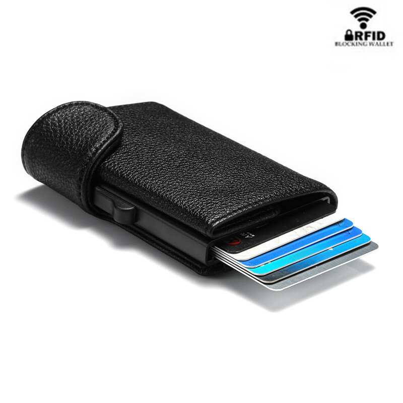 ZOVYVOL dostosowana nazwa 2022 inteligentny portfel RFID skórzany portfel męski aluminiowy futerał etui na karty kredytowe Pop Up etui z miejscem na karty