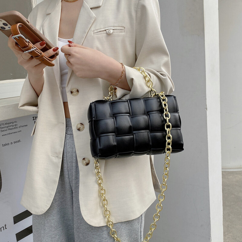 Дизайнерские женские сумки-мессенджеры, роскошная дамская сумочка на цепочке через плечо, плетеные дамские портфели с клапаном, 2021