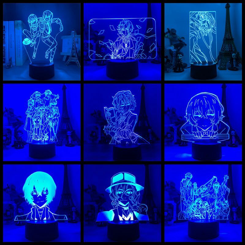 อะนิเมะ LED Night Light สำหรับ Bungo Stray Dogs Nakahara Chuya Dazai Osamu PVC Usb รูปของเล่นสะสมรูปปั้น3D Tamp