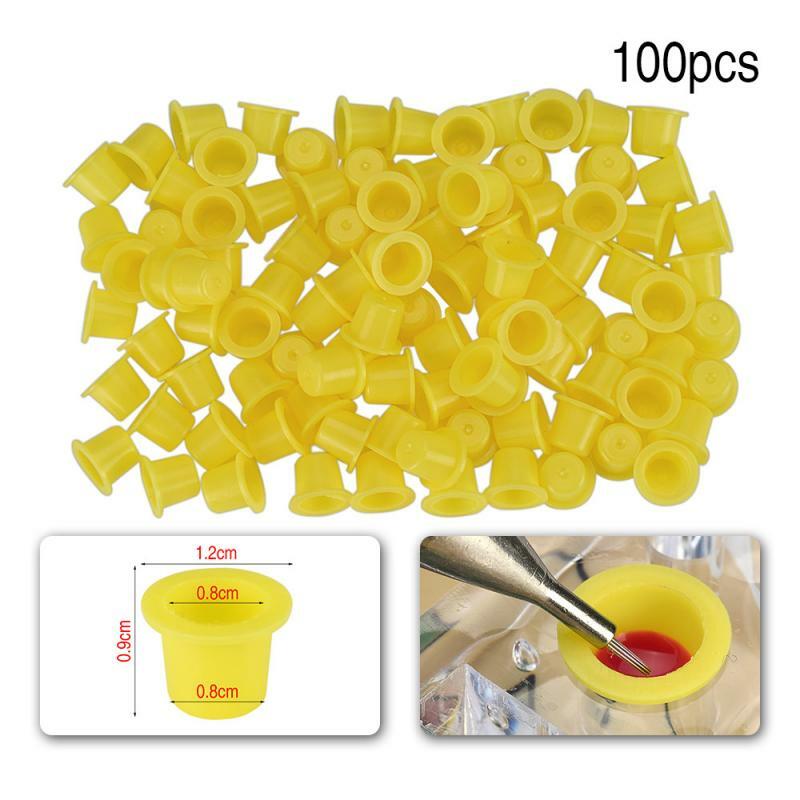 Hot 100pcs Plastic Yellow Blue Small Number Permanent Makeup Tattoo Ink Cups Pigment Caps Tattoos Color Cup Accessories