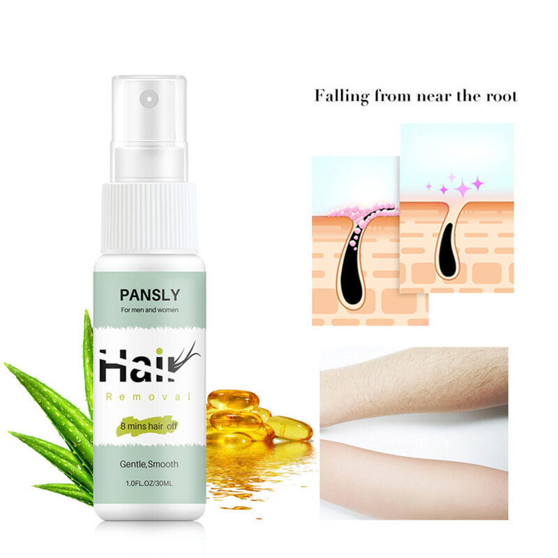 Spray de remoção de pelos, brilho hidratante suave, solução depilatória