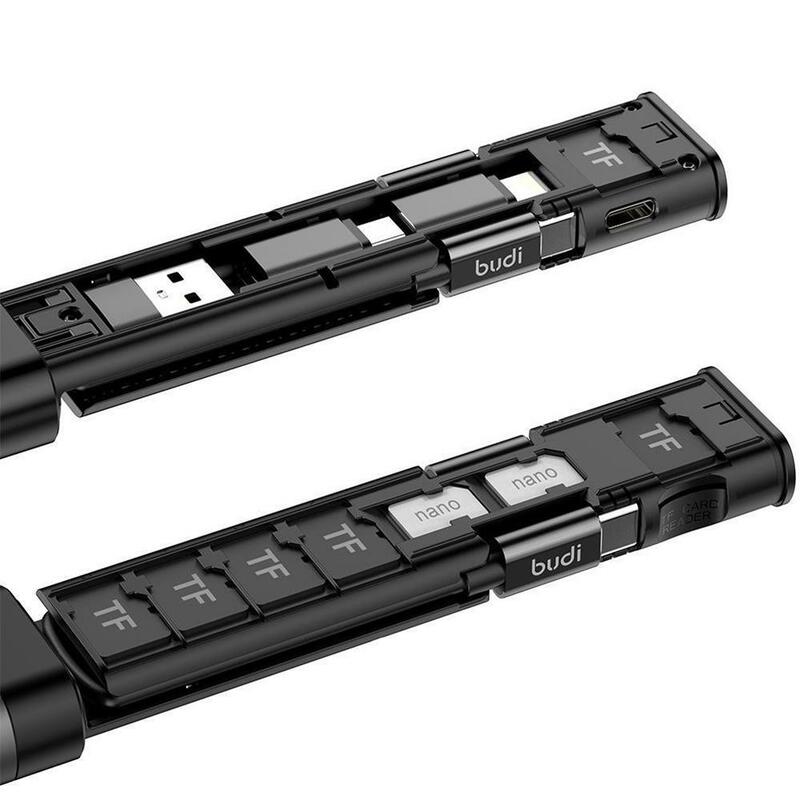 BUDI 다기능 스마트 어댑터 카드 저장 데이터 케이블 USB 박스 멀티 케이블 6 가지 유형 케이블 SIM 키트 TF 카드 메모리 리더