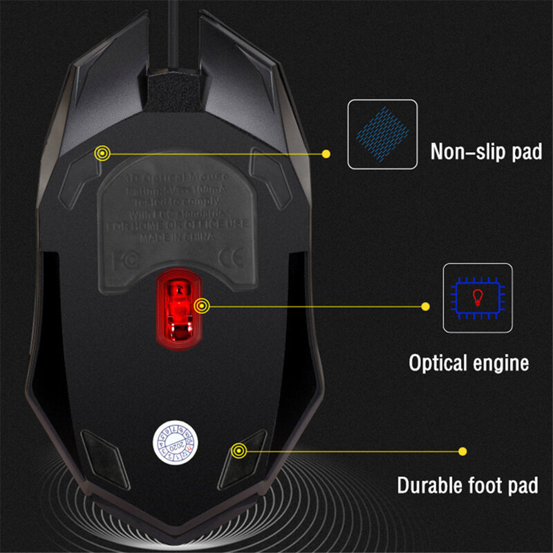 Ratón óptico S1 para videojuegos, 7 colores, retroiluminación LED, ergonomía, Cable USB, para ordenador portátil y PC