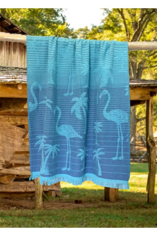 Unisex Turquoise Peştamal Flamingo Pattern Beach Towel 412389