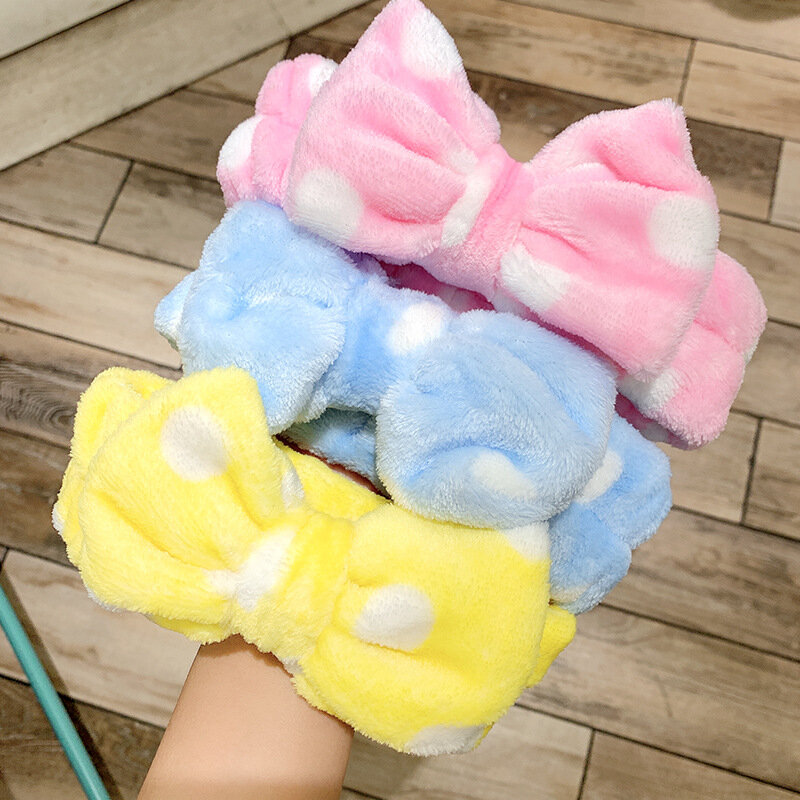 Fashion stripe colorful Plush Bow Headbands for women Wash Face soft Hairband Makeup Headwrap Elastic Hair Accessories